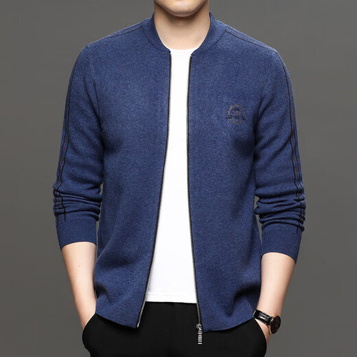 Knitted Cardigan Men's Zipper Baseball Collar 2025 Spring and Autumn Casual Solid Color Wool Jacket Trendy Sweater for Middle-aged and Young People Black Style M (Recommended 90-120 Jin Jin equals 0.5 kg)