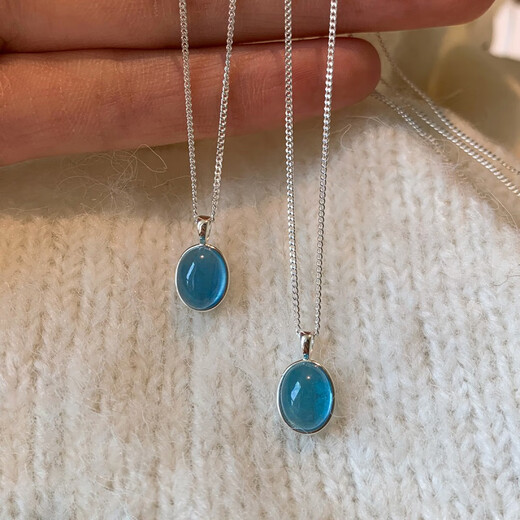 Aquamarine pendant S925 silver natural stone necklace women's accessories 2025 new style simple light luxury total length about 46cm