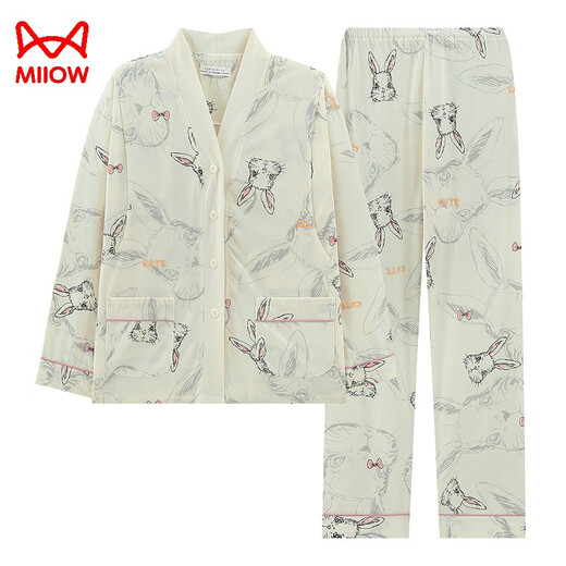 猫人带胸垫月子服纯棉a类春夏产后哺乳孕妇睡衣夏季薄款母婴级家居服 无胸垫【提花加厚】753小黄花 3XL 【155-180斤】