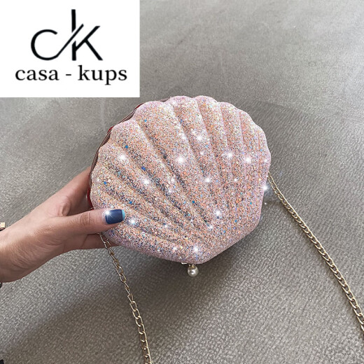 casa-kupsCK斜挎包贝壳包包女2025新款潮链条百搭单肩斜挎小包时尚亮片女包 白色