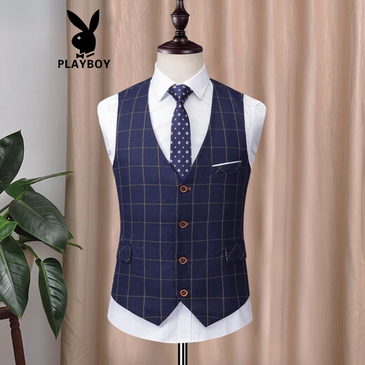 花花公子（PLAYBOY）夏季新款格子西装马甲男士韩版青年英伦休闲潮流修身坎肩西服背心 9926款001格子 S 165 适合95-105斤左右