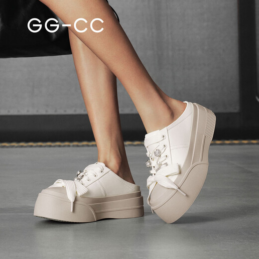 GG-CC【云朵松饼】春季新款时尚厚底半拖板鞋一脚蹬休闲鞋女G25U9717 米白色 36