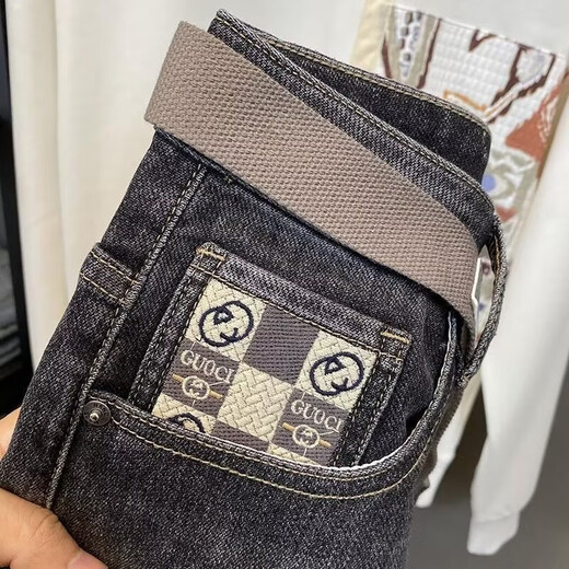 HUALIN FASHION黑色九分牛仔裤男潮牌修身小脚弹力刺绣印花2025 亿牛9926灰色 29