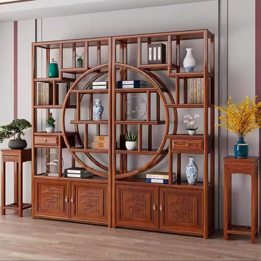 Yi Lei New Chinese Style Floor Standing Solid Wood Bogu Rack Duobao Pavilion Living Room Storage Rack Office Ornament Rack Tea Rack Storage Cabinet Classic Happy Reunion Rosewood Color 1 Pair 192/196/30