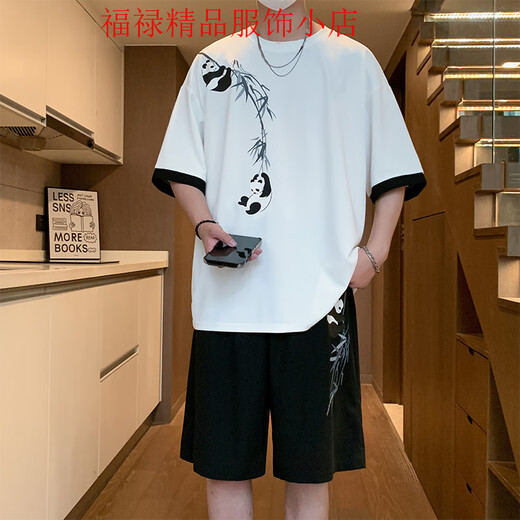 森马（Semir）新中式国风t恤男士夏季2025新款休闲运动夏装短袖短裤冰丝套装男 G-XWP-B579-2603黑色 L