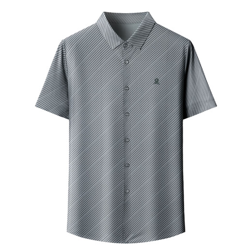 Mengtejiao Herren High-End Mulberry Seide gestreiftes Hemd Kurzärärmelte Sommer-Business-Shirt Silber S 165 [Vorgeschlagenes Gewicht: 100-120]
