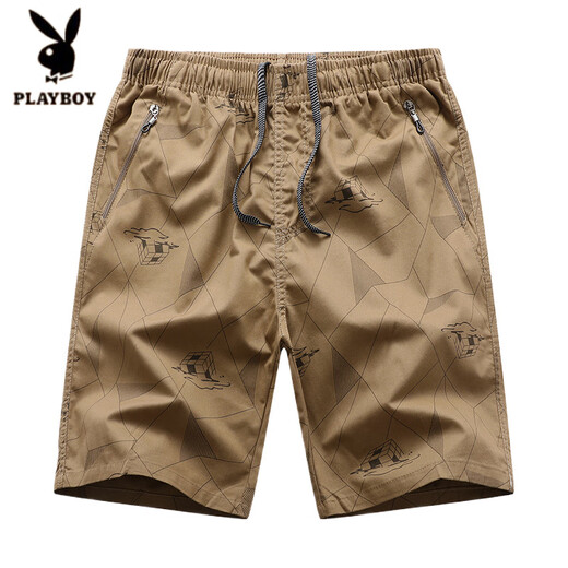 花花公子（PLAYBOY）品牌男士短裤2025夏季新款时尚潮流冰丝速干薄款五分裤潮牌运动裤 6627系带休闲短裤黑色 L 体重100-120斤