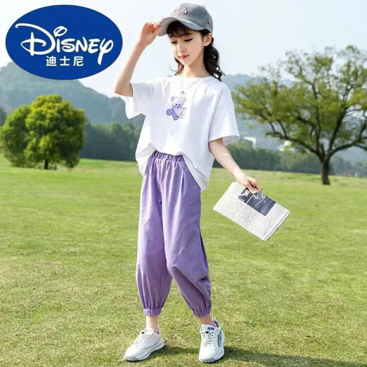 迪士尼女童夏装运动套装洋气新款儿童装大童夏季女孩休闲两件套 紫色套装【9922】 130 (XL)