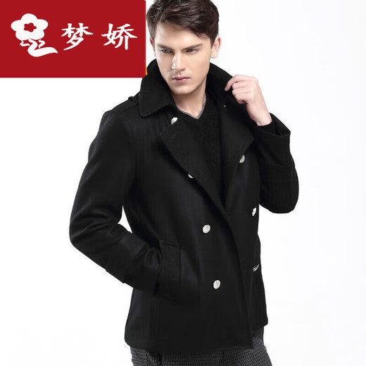 Mengjiao men's retro wool wool jacket slim double-breasted wool coat trendy thickened warm men's short jacket winter black M