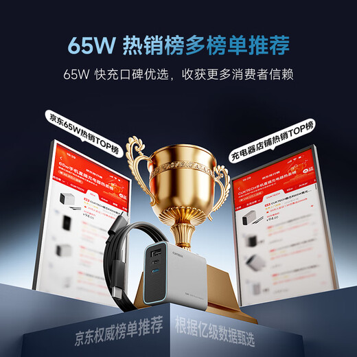 CUKTECH 65W GaN charger set is compatible with 40W, suitable for Xiaomi/Apple 17pd multi-port Type-C fast charging head Huawei Mate70 mobile phone and laptop