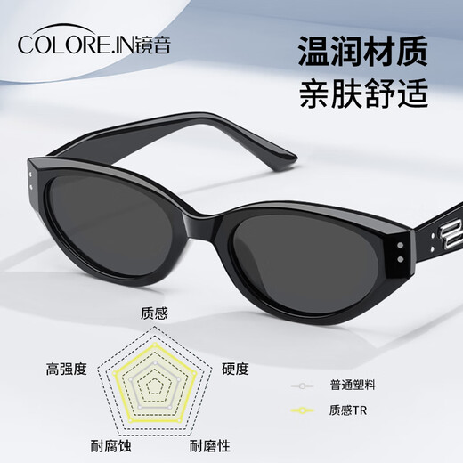 COLORE.injennie rétro Cat Eye Lunettes de soleil Square Face Face Femmes Feels 2025 Nouvelles lunettes de soleil à cadre étroit Counter Qualité Bright Black Frame Polarisé Gris