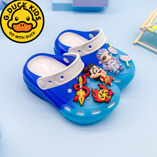 Gduck Kids para niños zapatos de agujero para niños Summer Nuevo caricatura sin deslizamiento grueso Nezha Ao Bing Bag Luminous Slippers Slippers de playa suave Azul 24 -25