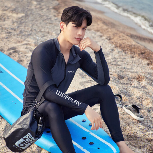 Minghuitong triathlon wetsuit summer 3389 people praised the new swimsuit couple zipper long-sleeved men's surf protection 599 men's zipper separate top M suitable for 90-100Jin Jin is equal to 0.5 kg