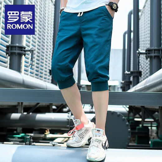 罗蒙（ROMON）五分休闲束脚裤男夏季外穿韩版潮流薄款宽松运动五分中裤哈伦裤潮 210黑色 M