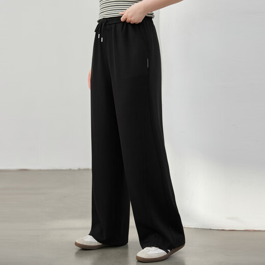 Show de fibra [pantalones de reembolso de la capa de aire] Estilo deportivo cintura elástica de las piernas anchas pantalones de gran tamaño grasa mm verano nuevo estilo 1429 negro l