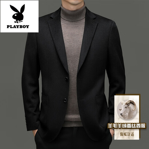 Playboy (PLAYBOY) Костюм из шелковой шерсти шелковицы, мужской деловой повседневный кашемировый костюм среднего возраста, мужской осенне-зимний одинарный пиджак, черный, 4XL 195 Рекомендуется 190-200Джин Джин равен 0,5 кг