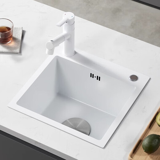 Ye Yu Cream Style Thickened White Water Bar Sink Basin Square Side Mounted Stainless Steel Small Single Slot Kitchen Washbasin White Side 32*32 No Faucet