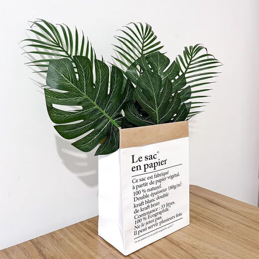 Korean style ins green plant shooting props leaves turtle leaves simulation living room creative decoration large leaf green plants flowers decoration cowhide bag three monstera + three iron leaves + one cowhide bag