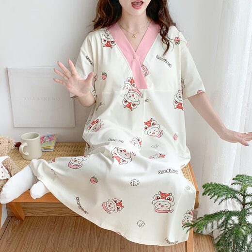 草景家夏季短袖孕妇睡裙带胸垫孕期睡衣2025新款医院进产房可外穿哺乳裙 QSY16819短袖裙子 2XL码 建议体重 135-148斤左右