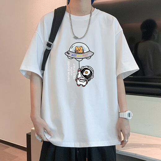 青少年短袖T恤男2025新款夏季纯棉宽松高中生大童初中生男生上衣 【2件装】672卡其+672绿色 S 80-100斤