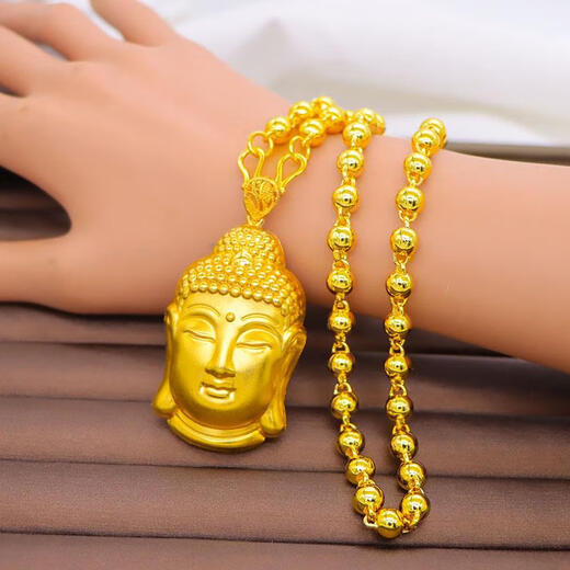 Yage authentic Vietnamese sand gold necklace men's gold-plated imitation pure gold chain thick jewelry pendant gift for friends large keel chain + Guan Gong