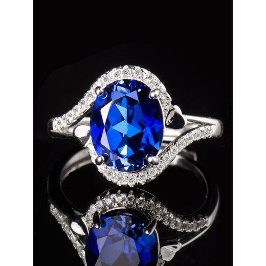 Fat Donglai's same style sapphire ring s925 silver for women, fashionable and personalized, Korean version with diamonds, simple silver tanzanite set, silver sapphire ring + certificate, adjustable finger ring