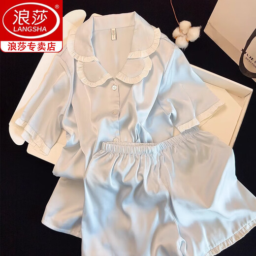 Langsha Bingsi Pajamas for women 2025 new summer short-sleeved shorts sweet girl's home clothes give her bestie birthday gifts. Short-sleeved/shorts-breaking ice blue 13563 XL (115-130Jin[Jin equals 0.5 kg])