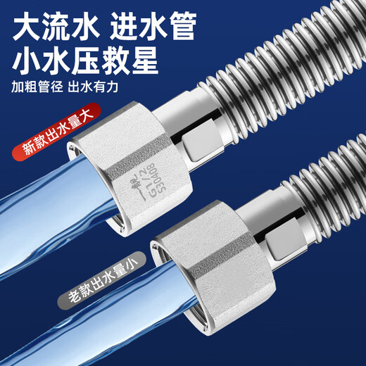 A beautiful 304 stainless steel corrugated pipe, gas water heater hot and cold universal water pipe 4 points explosion-proof and high temperature resistant metal water inlet connection hose 2 meters