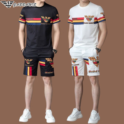 Emporio Armani Hielo masculino seda de seda establecida deportes casuales de manga corta de manga de verano set de dos piezas de camiseta de gama alta GA/9863 set blanco 105/m (adecuado para 90-120Jin [Jin iguala 0.5 kg]) Unicode