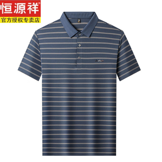 恒源祥轻奢特级100%桑蚕丝短袖t恤男夏季真丝中年翻领休闲半袖Polo衫 13559 灰色 M 165码