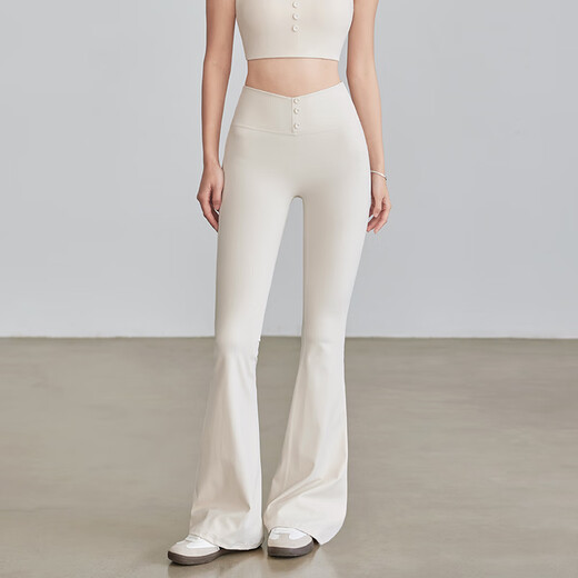 LULULMCCTN high-waist hip-raising micro-flared yoga pants summer new button Pilates professional training fitness clothes milk coffee top S