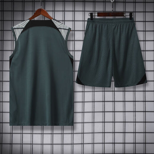 阳小哥2324新款巴塞足球训练服男无袖背心足球服夏季球衣运男孩排汗透气 米黄色套装 S (165-170CM)