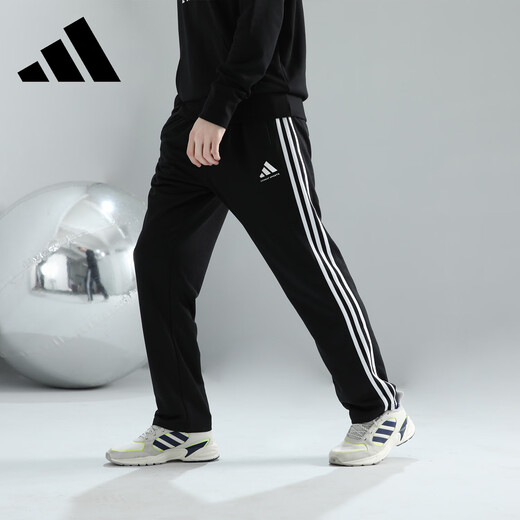 Adidas (adidas) Marque latérale à trois doutes sportives décontractées hommes et femmes pantalon droit automne noir et blanc xl