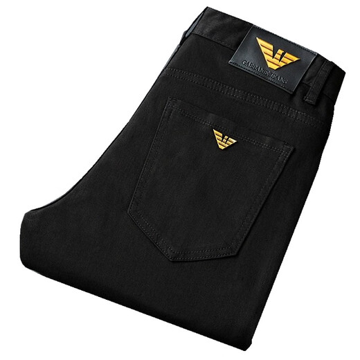 
Chiarmania high-end non-scalding jeans men's summer thin slim foot elastic trend high-end black long trousers K683 black [summer] thin 35