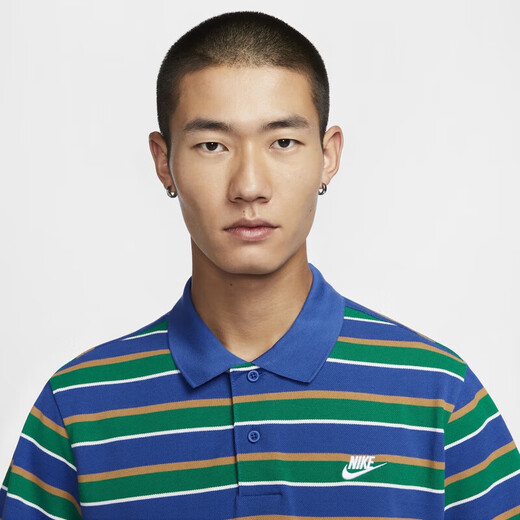 耐克（NIKE）T恤男装 2025夏季男子短袖翻领POLO衫透气休闲网球白色纯棉短袖男 FN3897-480 蓝色条纹 XL