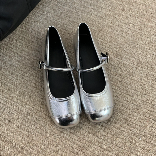 Zapatos lisos mary zhen para mujeres plateados zapatos de solo luz plana francesa zapatos de cuero pequeño zapatos de cuero pequeño zapatos de abuela de un pie con falda zapatos de solo boca de luz