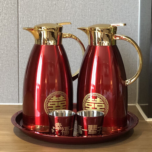 
Thermal pot, wedding dowry, a pair of wedding thermal pot, kettle, thermos, 304 stainless steel, household dustproof pot, dragon and phoenix, 1 pot + 2 cups + 1 12101