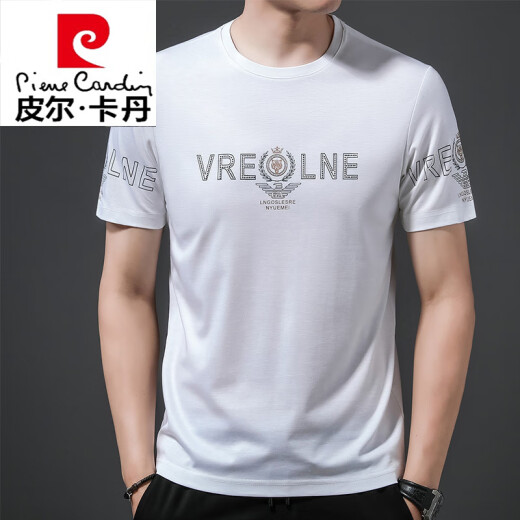 皮尔卡丹（pierre cardin）男士短袖t恤虎头2025新款夏季新款冰.丝圆领宽松上衣半袖男潮体恤 719植物黑色 M 165/ 建议95-120斤