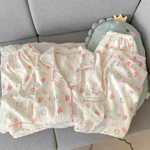 
Jingpufei cute puppy pajamas for women in summer cotton yarn three-piece home clothes Yunduo Cotton-J9901# Paradise puppy three-piece M [Suggestion 75-100Jin [Jin equals 0.5 kg]]