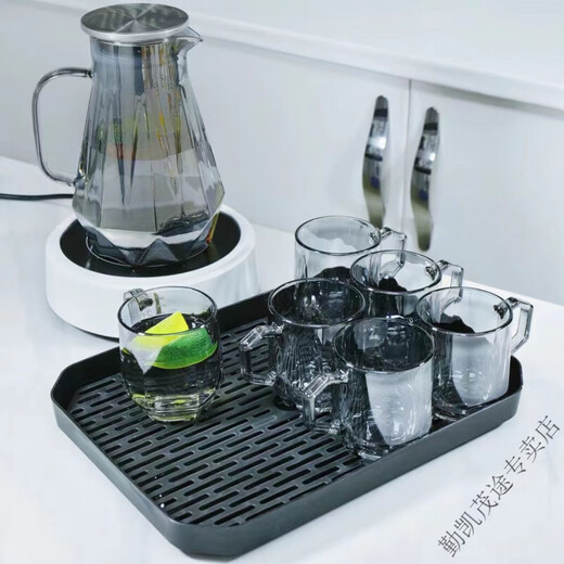 Qinkai High Temperature Resistant Diamond Teapot Glass Water Cup Living Room Kettle Cup Cup Holder Light Luxury Home Set Ashes One Pot Six Cups + Tray