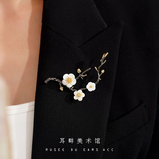 Feiyu A natural mother-of-pearl plum blossom brooch brooch for women Chinese style new Chinese style light luxury high-end exquisite high-end fashion design gun black winter plum brooch