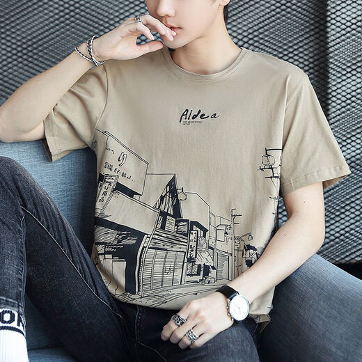 Yalu cotton short-sleeved T-shirt for men 2025 new half-sleeved T-shirt loose trendy summer men's top Z829 gray M [Suggested 90-115Jin [Jin equals 0.5 kg]]