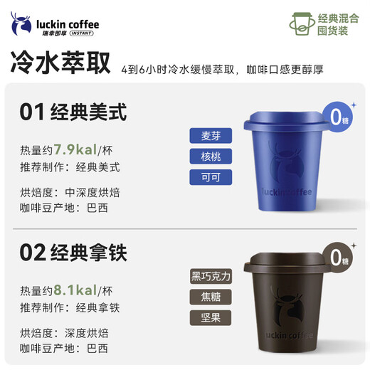 Luckin Coffee Vitality Bomb Series Instant Coffee Classic Mixed American Latte 0 Sugar Freeze-Dried Black Coffee Powder 2.3g*60 capsules