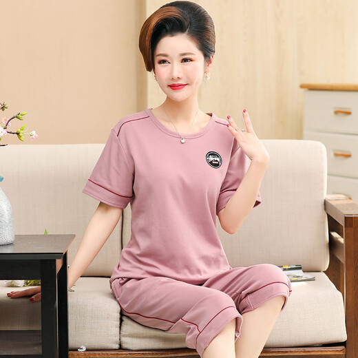 Mukosha Brand Mother-Mother Mother Pajamas для женщин в летних тонких хлопковых укороченных брюках с короткими рукавами 2024 Новая крупная домашняя одежда Two 6626# Cardigan Model M Рекомендуется 80-100-дюйм [Jin равно 0,5 кг]