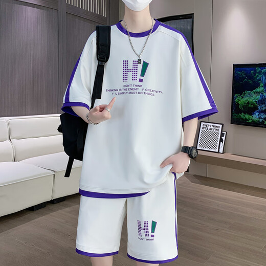 蕴印青少年夏季新款运动套装12-15岁男孩学生短袖t恤大童冰丝短裤衣服 9926米色套装 3XL 约155-170斤可穿