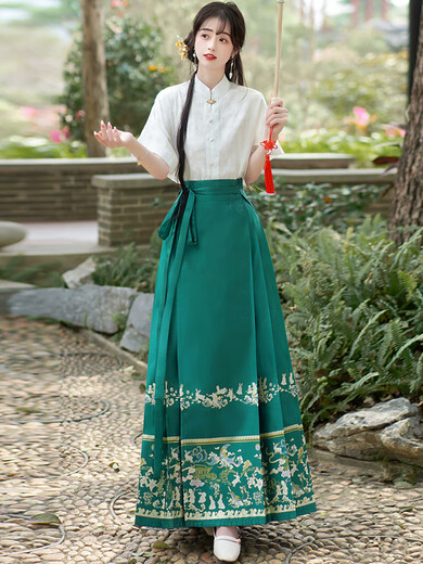 
MISHIDE (MISHIDE) short-sleeved shirt with horse-face skirt for women's horse-face skirt top 2025 new Chinese style jacquard shirt Han elements 9226 apricot color horse-face skirt S single size
