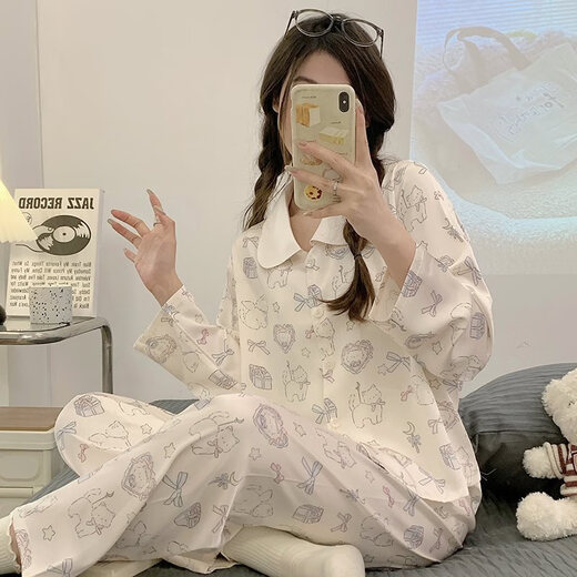 HUALIN FASHION冰雪丝睡衣女款长袖黑色蕾丝家居服套装感春夏两季 1365 纯色开衫 170 M