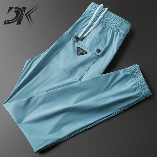 DK Brand Pantalons décontractés en soie glacée pour hommes Printemps et été Pantalon de sport mince à séchage rapide avec cravate à neuf points GJA6198-Bleu 29