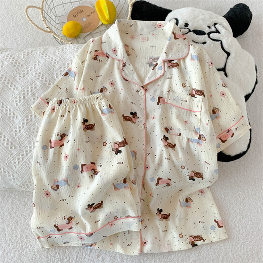 Pyjamas für Frauen im Sommer kurzärmelige Wolke Baumwolle Sommer Ladies 2025 NEUER Student niedliche Cartoon Home Clothing Set Qdmbe683 XL (170) Empfohlenes Gewicht 120 Jin [Jin gleich 0,5 kg]