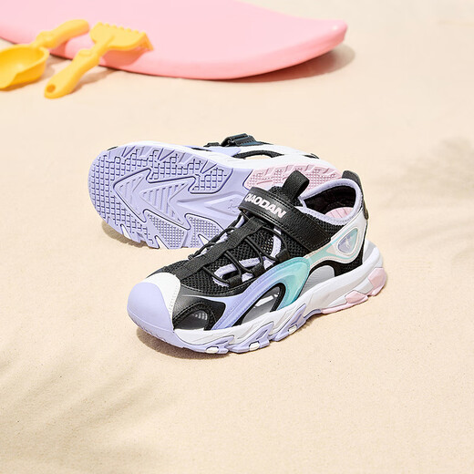 Jordan (QIAODAN) Girls' Sandals Summer New Children's Shoes Children's Frame Shoes Light Breathable Sports Sandals Black/Pure Purple 37